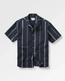 Chemise à manches courtes en coton bio Cove - Rayures Jacquard bleu marine profond