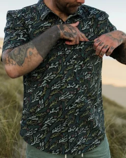 Chemise à Manches Courtes Imprimée Ripstop Way - Courant Océanique Noir