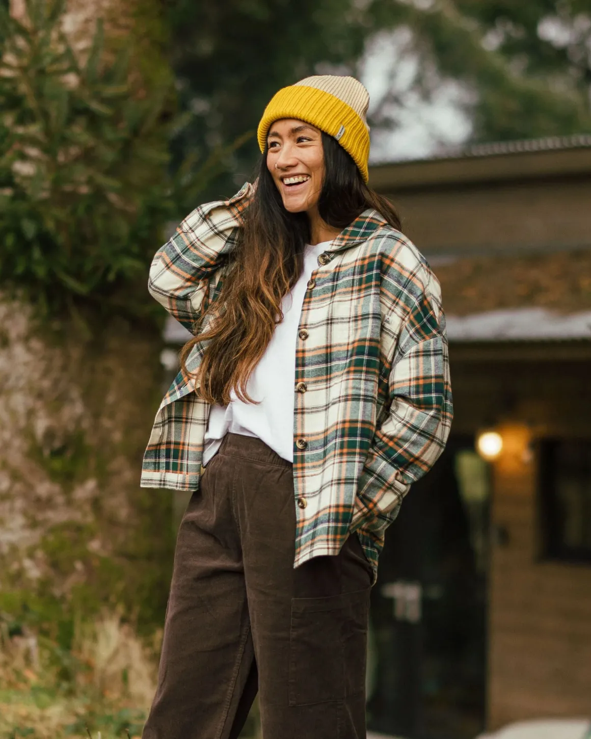 Chemise bio à manches longues Rootsy - Birch/Rain Forest Check
