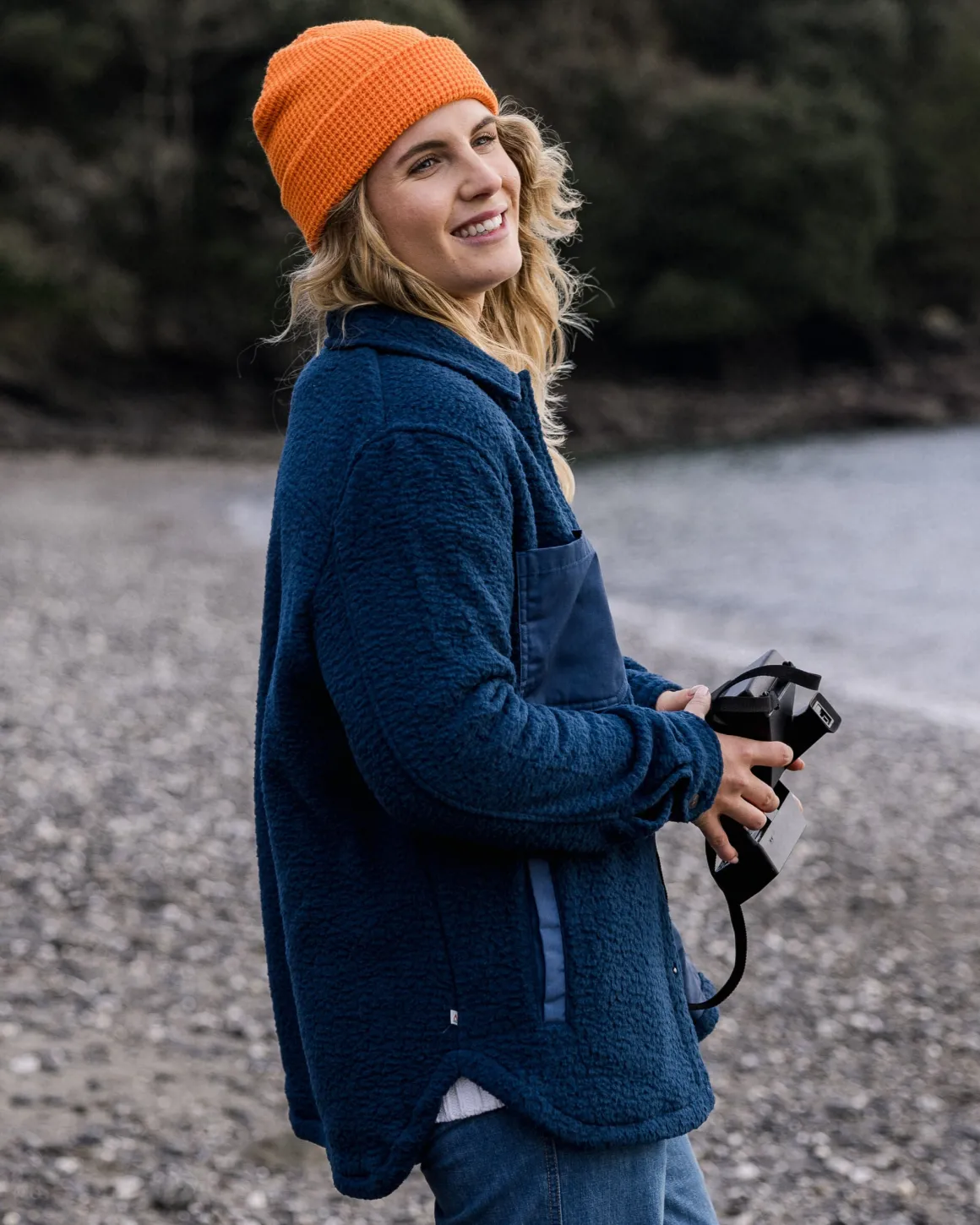 Chemise Sherpa Recyclée Oversize - Denim Foncé