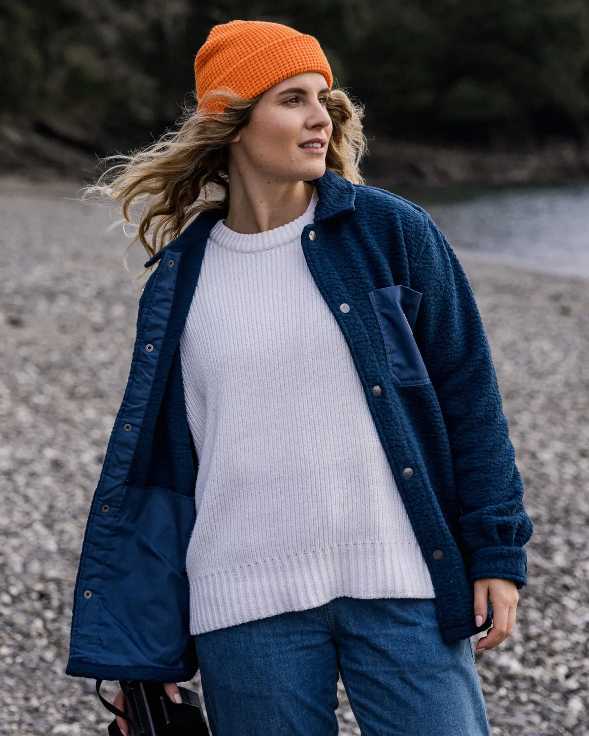 Chemise Sherpa Recyclée Oversize - Denim Foncé