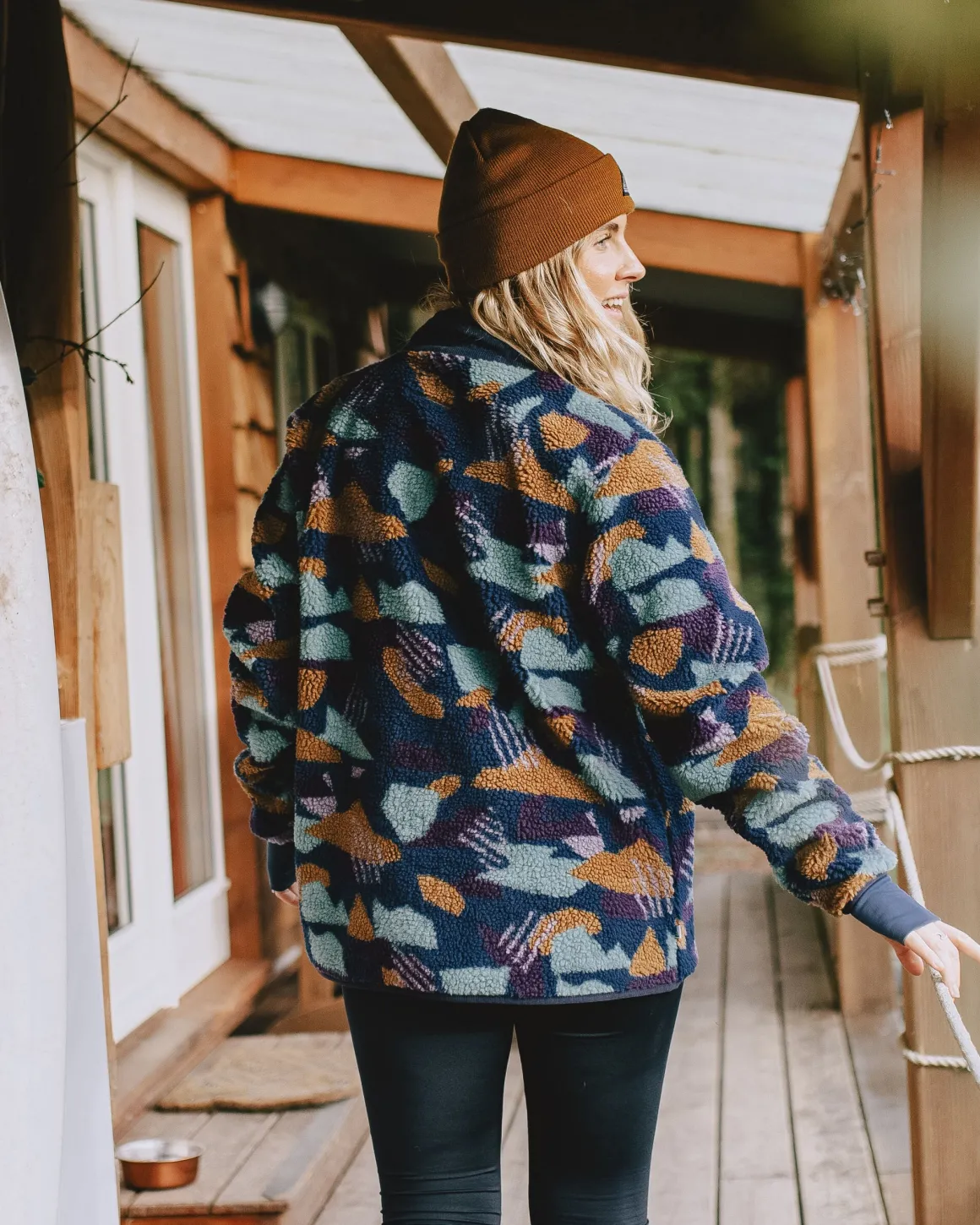 Clover Sherpa Fleece Doublé Coton Recyclé - Motif Camo Bleu Profond