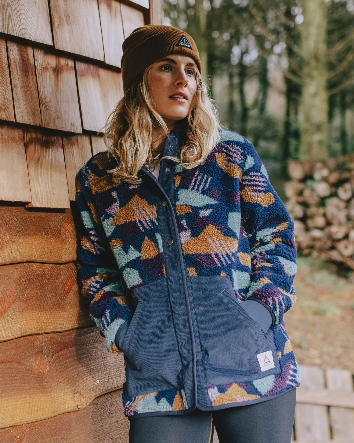Clover Sherpa Fleece Doublé Coton Recyclé - Motif Camo Bleu Profond