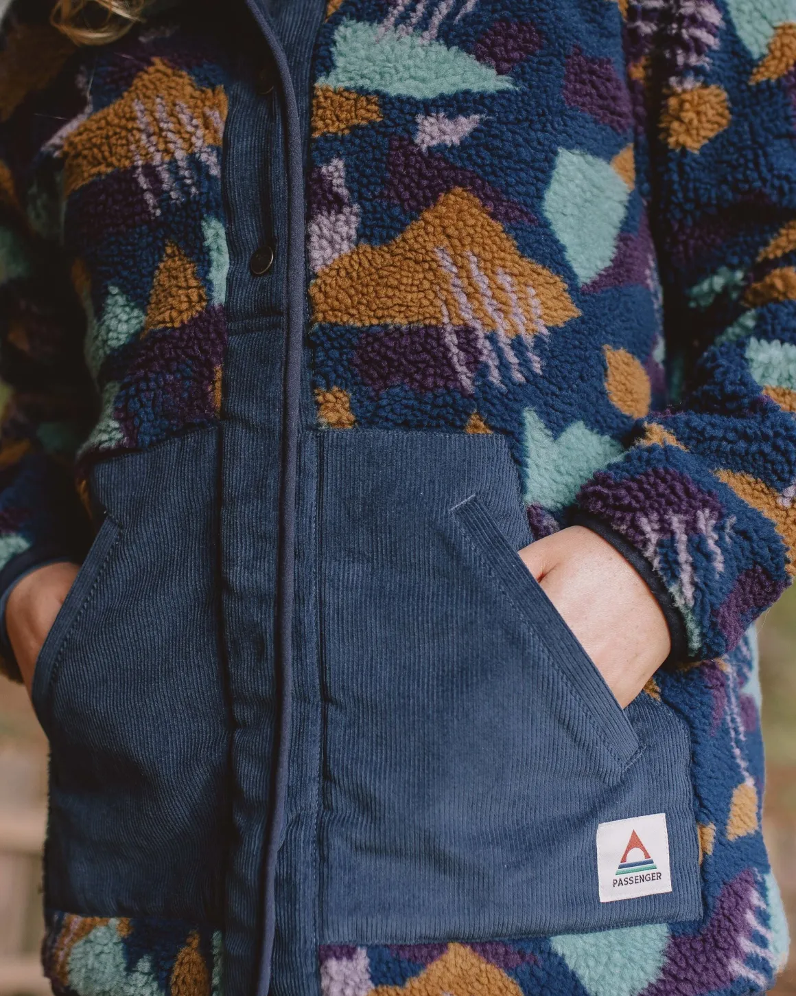 Clover Sherpa Fleece Doublé Coton Recyclé - Motif Camo Bleu Profond