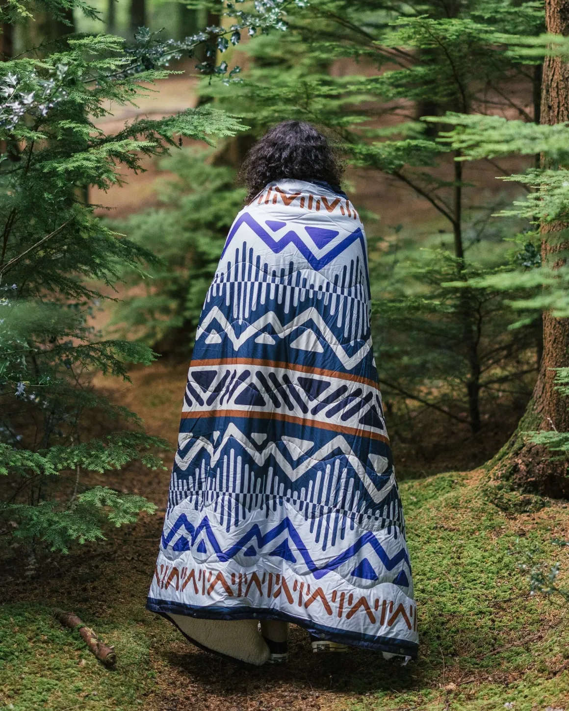 Couverture Sherpa Recyclée Cabin - Mountain Geo Gris Bleu