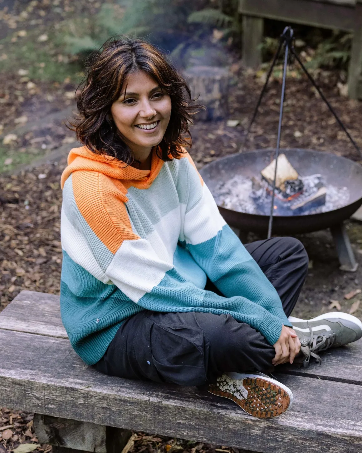 Hoodie en coton bio tricoté oversize Moments - Multi Rayures