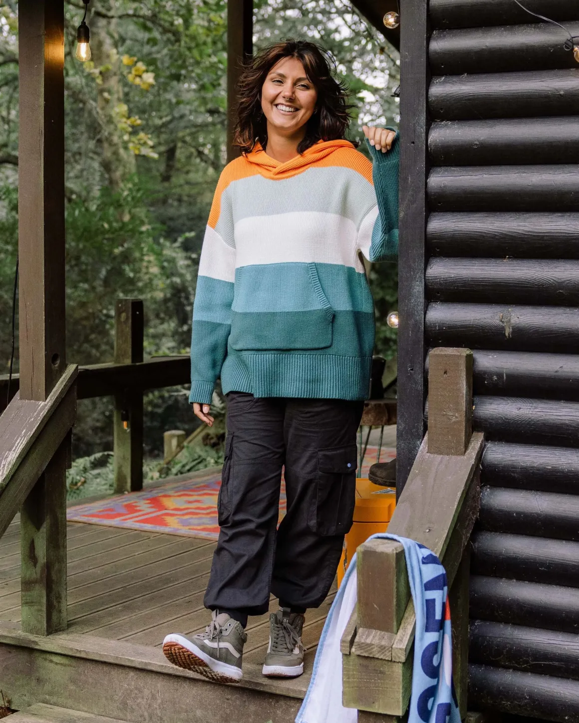 Hoodie en coton bio tricoté oversize Moments - Multi Rayures