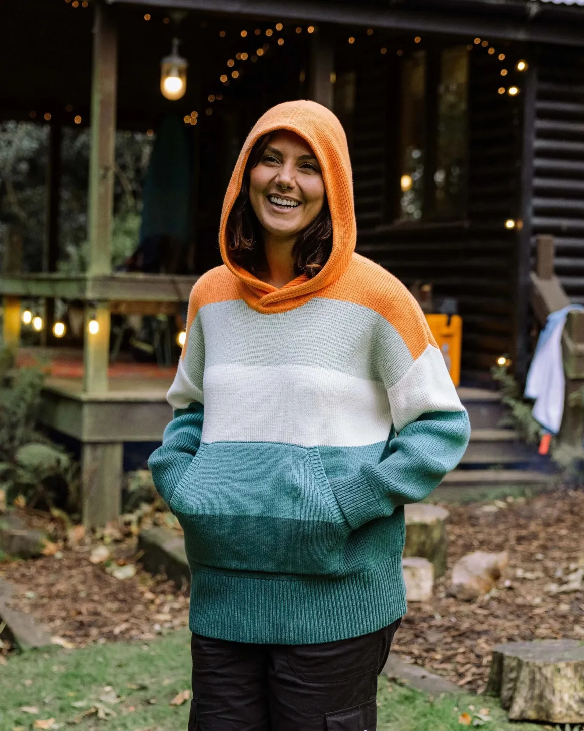 Hoodie en coton bio tricoté oversize Moments - Multi Rayures