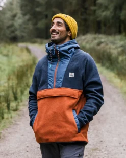 Hoodie Woodland 1/2 Zip en Polaire Recyclée - Deep Navy/Baked Clay