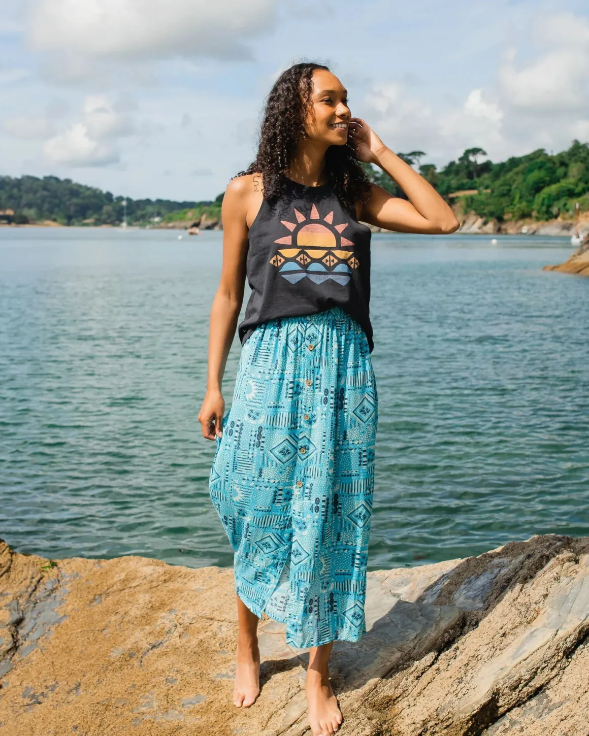 Jupe Hannah - Patchwork Vintage Bleu Piscine