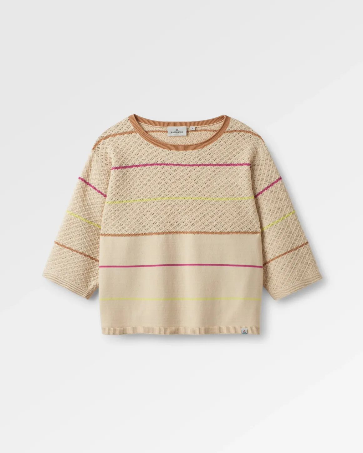 Migrer Pull Tricoté Bio - Rayures Multicolores Avoine