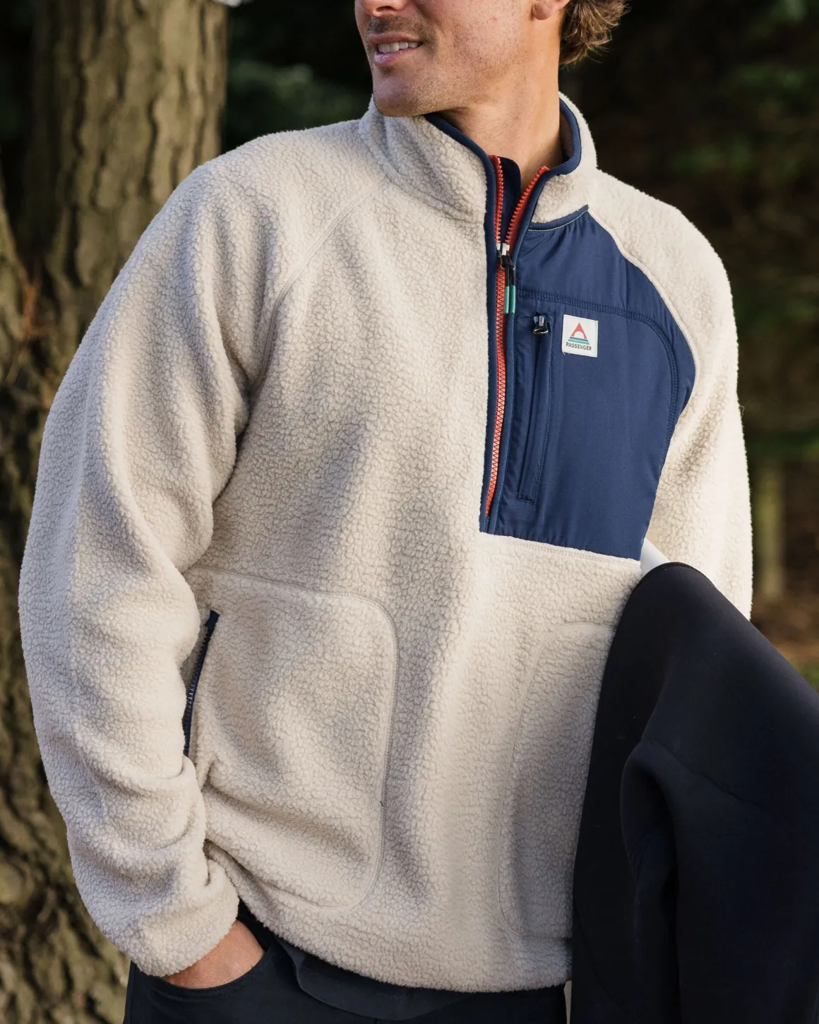 Offgrid 2.0 1/2 Zip Recycled Sherpa Fleece - Oatmeal/Navy