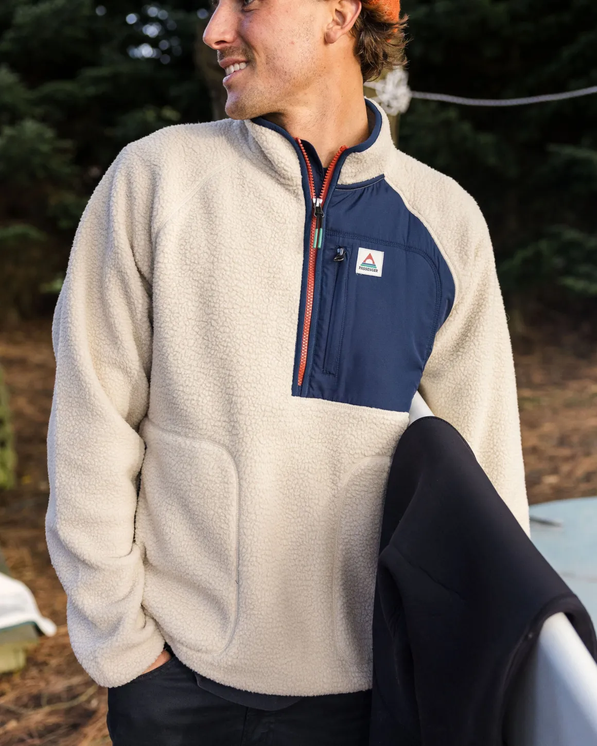 Offgrid 2.0 1/2 Zip Recycled Sherpa Fleece - Oatmeal/Navy