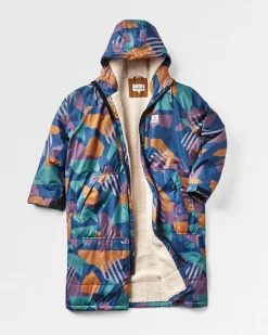 Poncho de surf doublé en sherpa recyclé Waves - Motif camouflage bleu profond