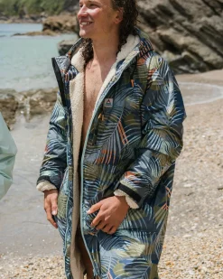 Poncho de Surf Doublé en Sherpa Recyclé Waves - Camouflage Palmier Abricot