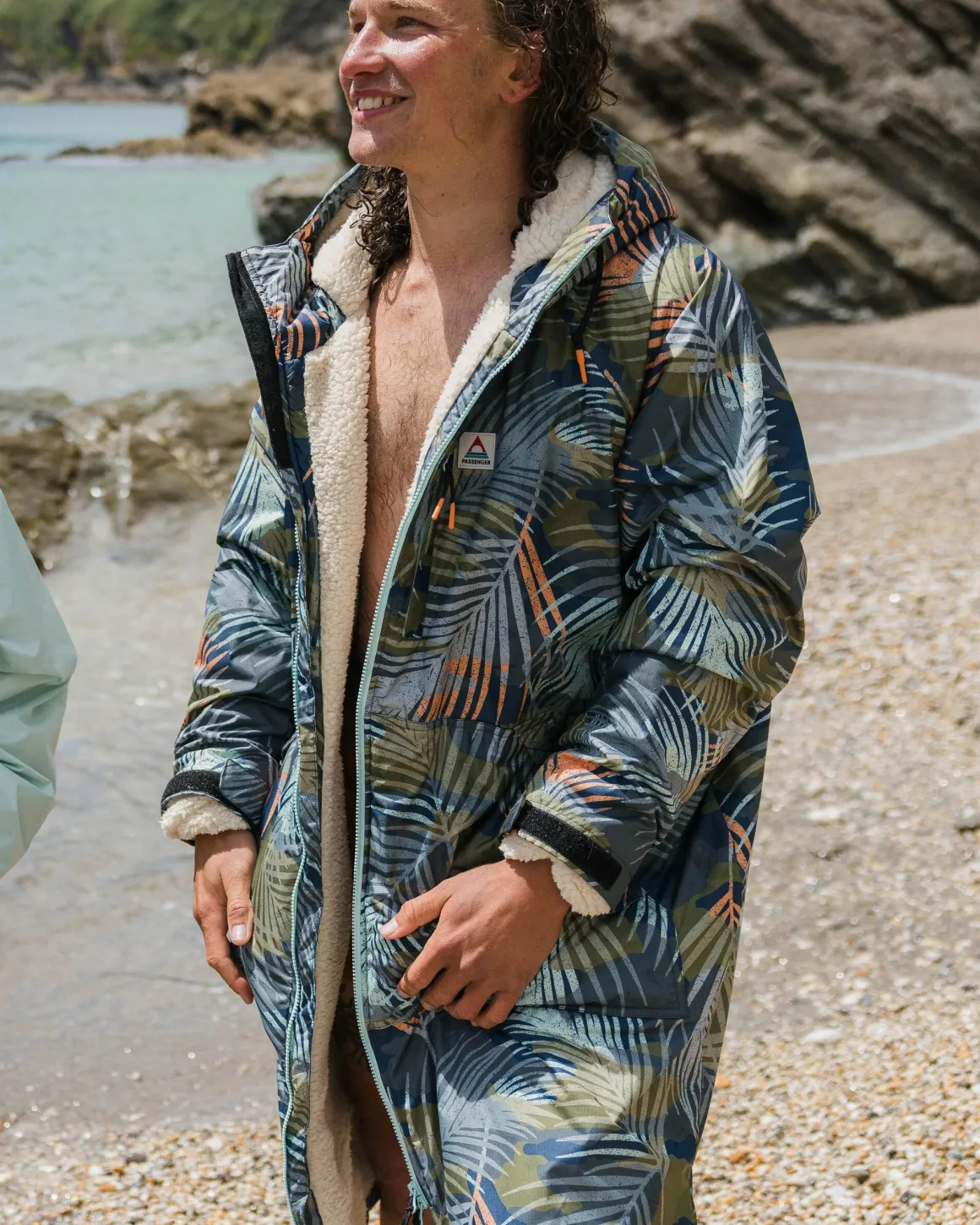Poncho de Surf Doublé en Sherpa Recyclé Waves - Camouflage Palmier Abricot