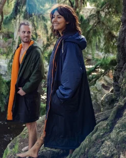 Poncho de Surf Doublé en Sherpa Recyclé Waves - Denim Foncé / Marine Profond