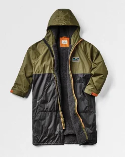 Poncho de surf doublé en sherpa recyclé - Noir/ Kaki