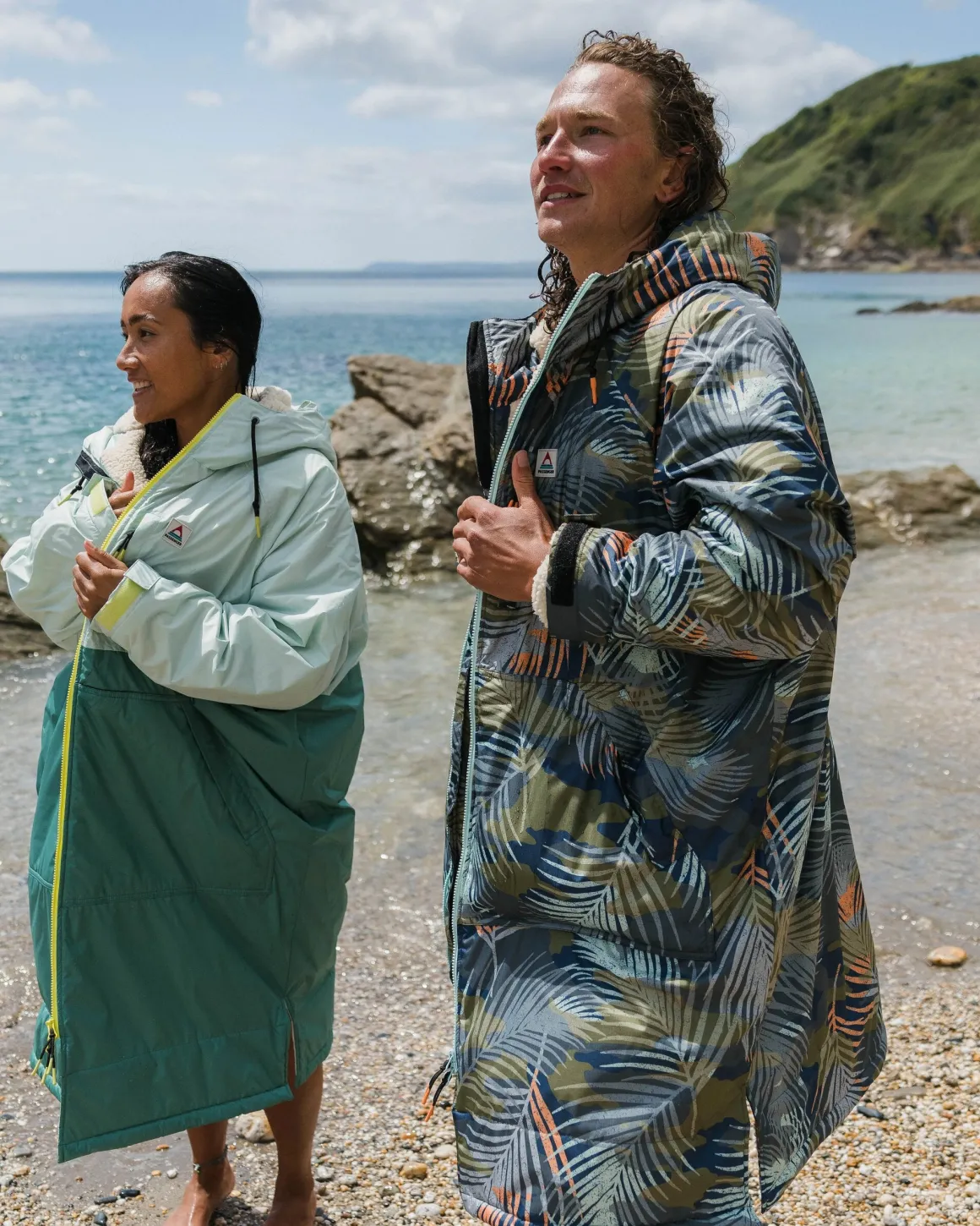 Poncho de Surf Doublé en Sherpa Recyclé Waves - Camouflage Palmier Abricot
