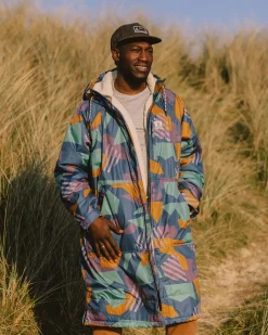 Poncho de surf doublé en sherpa recyclé Waves - Motif camouflage bleu profond