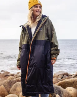 Poncho de surf doublé en sherpa recyclé - Noir/ Kaki