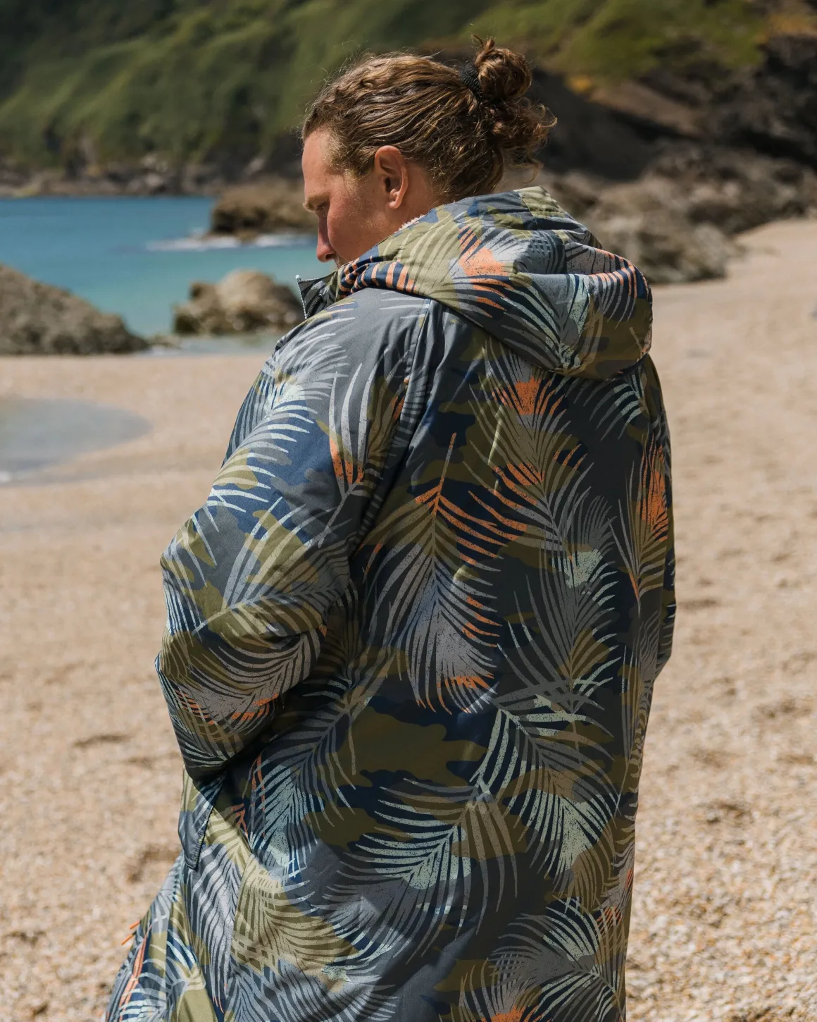 Poncho de Surf Doublé en Sherpa Recyclé Waves - Camouflage Palmier Abricot