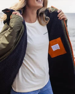 Poncho de surf doublé en sherpa recyclé - Noir/ Kaki