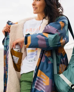 Poncho de surf doublé en sherpa recyclé Waves - Motif camouflage bleu profond