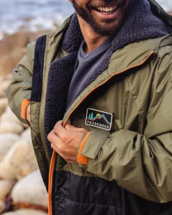 Poncho de surf doublé en sherpa recyclé - Noir/ Kaki