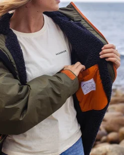 Poncho de surf doublé en sherpa recyclé - Noir/ Kaki
