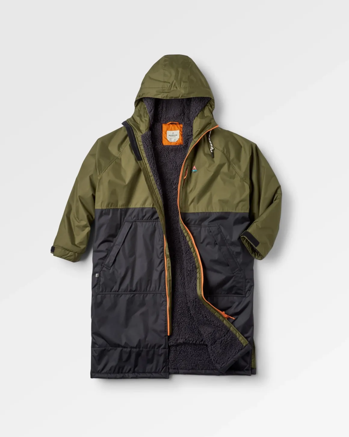 Poncho de surf doublé Sherpa recyclé Waves - Noir/Kaki