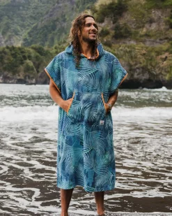 Poncho de surf en tissu recyclé Tulum - Palm Camo Moonlight