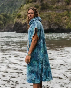 Poncho de surf en tissu recyclé Tulum - Palm Camo Moonlight