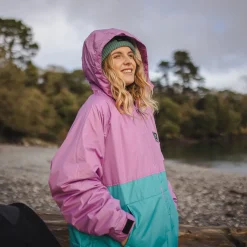 Poncho de surf recyclé doublé en sherpa - Vert Viridian/Orchidée