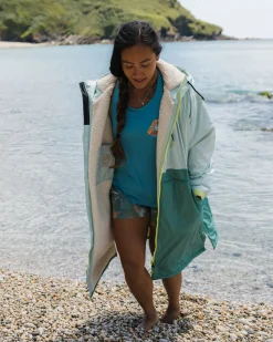Poncho de surf recyclé doublé en sherpa Waves - Surf Spray/Deep Sea