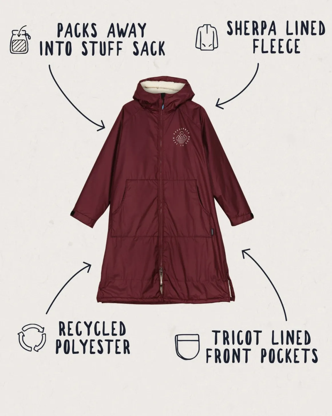 Poncho de surf recyclé doublé en sherpa - Windsor Wine