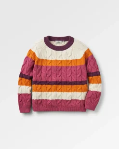 Pull bio en coton tricoté confort - Rayures multi rhubarbe