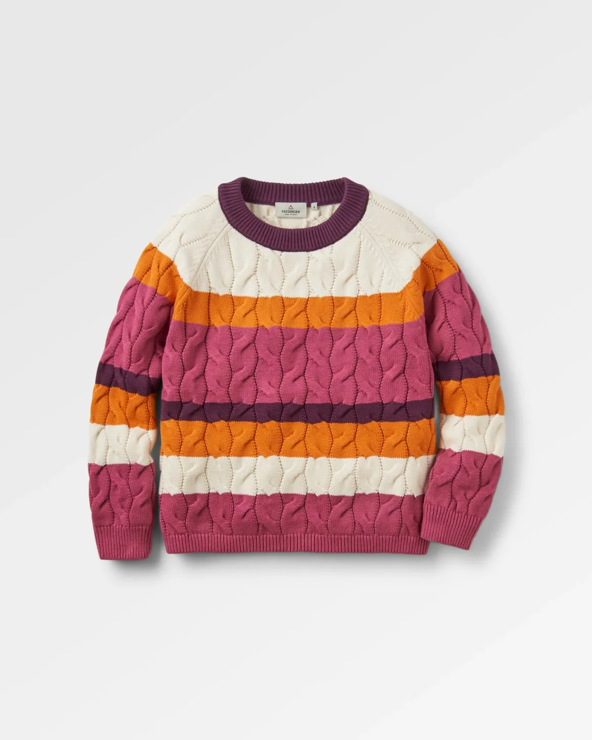 Pull bio en coton tricoté confort - Rayures multi rhubarbe