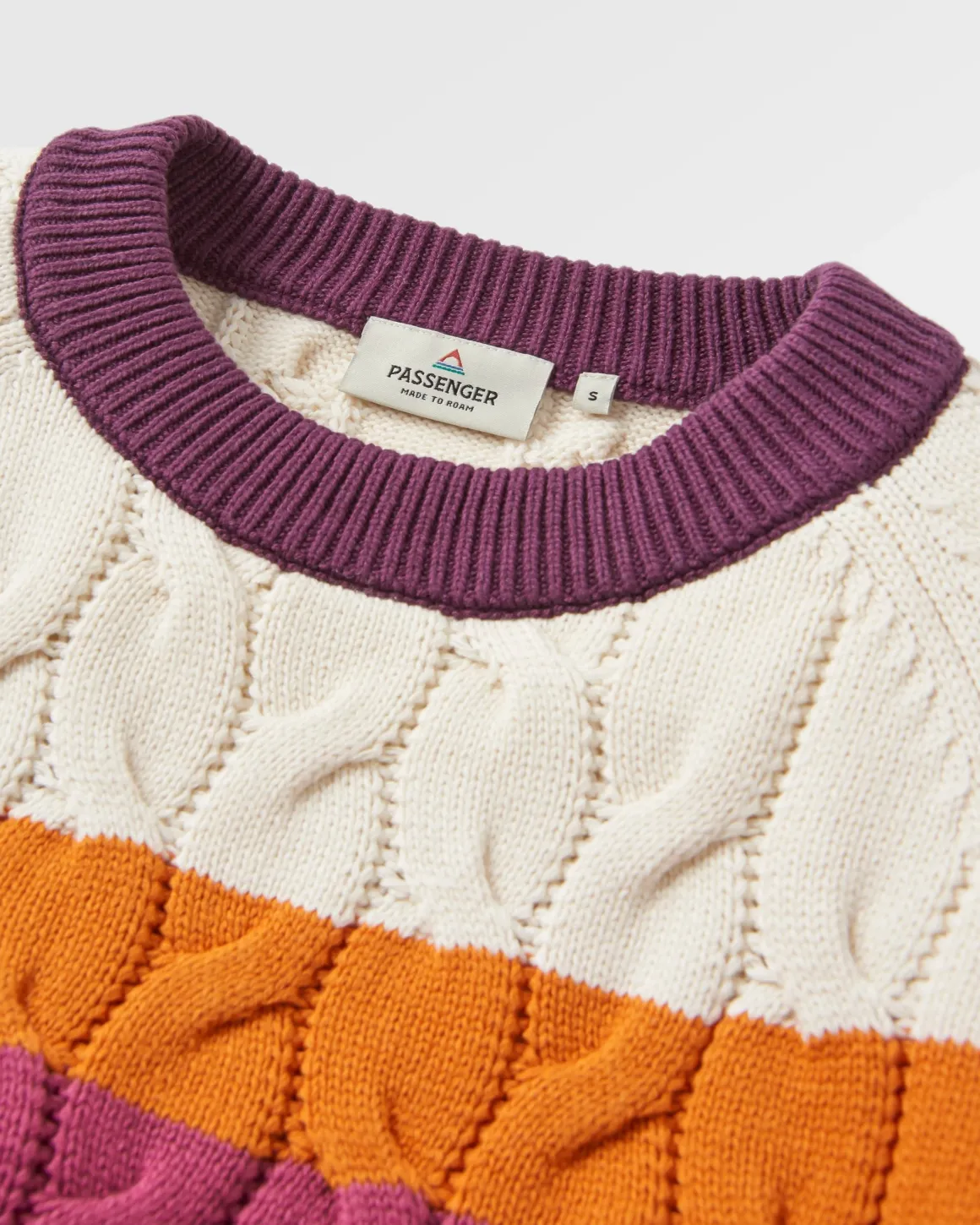 Pull bio en coton tricoté confort - Rayures multi rhubarbe