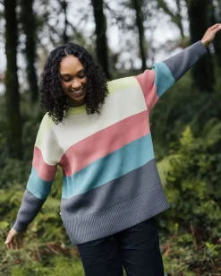Pull Moments Oversized Organic Knitted Jumper - Lime Multi Stripe
