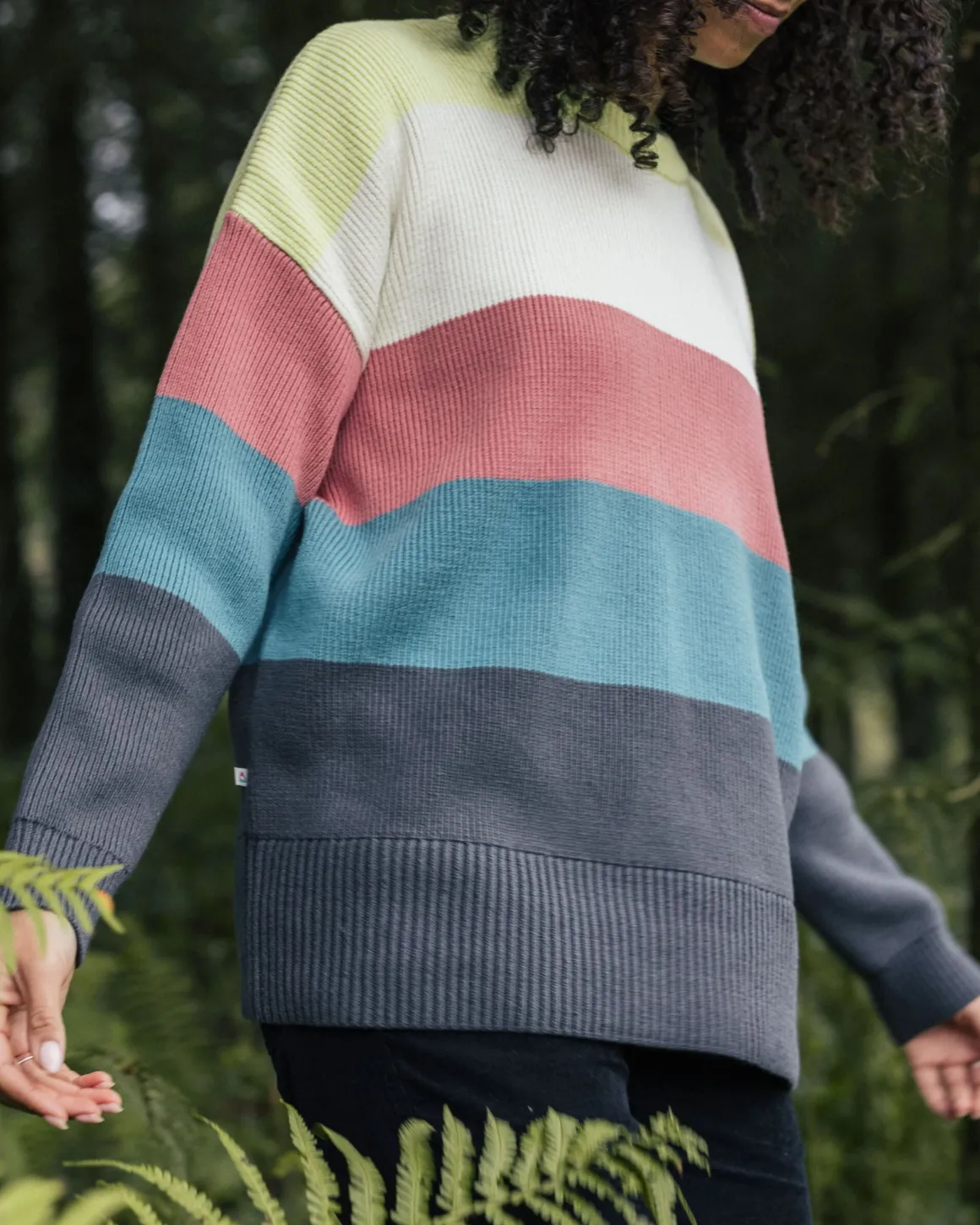 Pull Moments Oversized Organic Knitted Jumper - Lime Multi Stripe