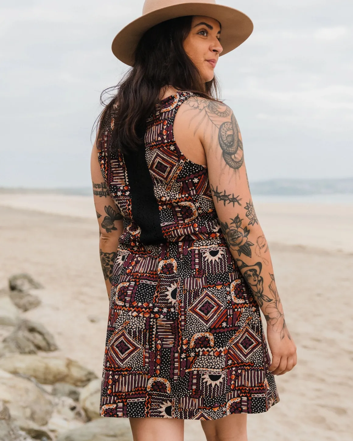 Robe en Coton Recyclé Rivergate - Patchwork Vintage Noir/Multi