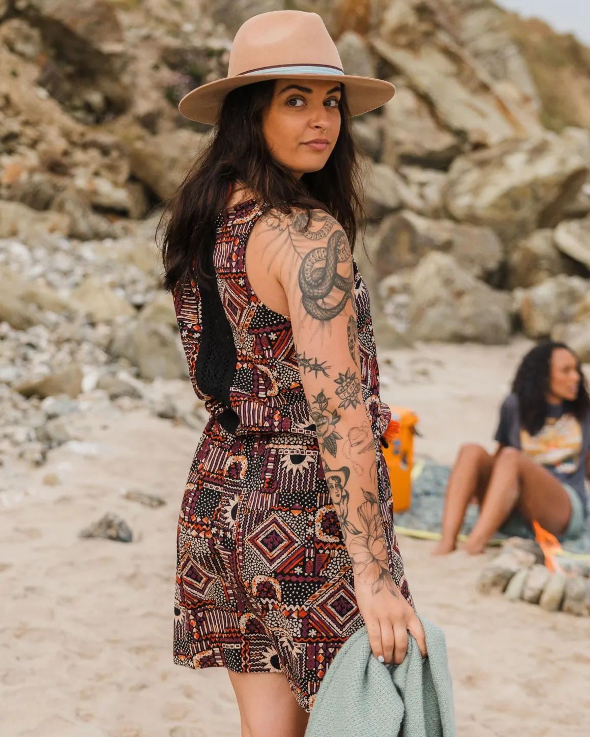 Robe en Coton Recyclé Rivergate - Patchwork Vintage Noir/Multi