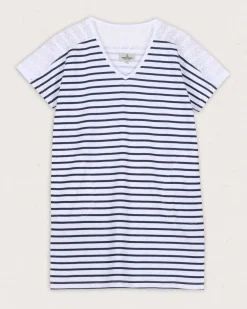 Robe T-shirt surdimensionnée en coton recyclé Olive - Rayure Marine