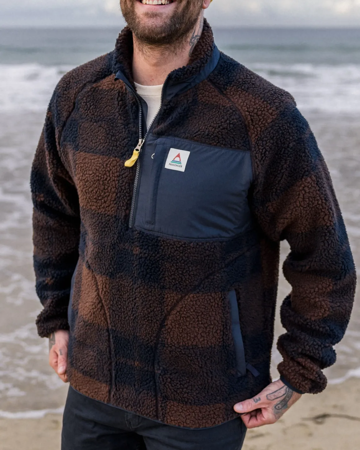 Sherpa Recyclé Offroad 1/2 Zip Fleece - Chestnut/Deep Navy Check