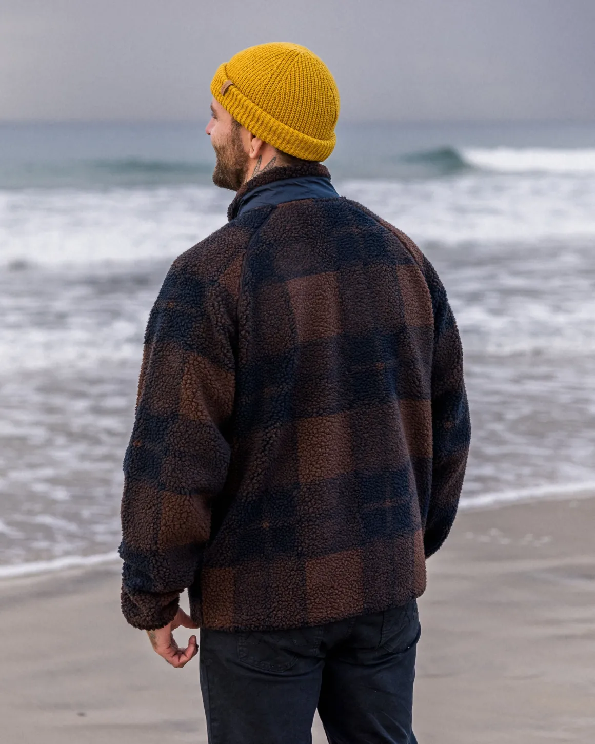Sherpa Recyclé Offroad 1/2 Zip Fleece - Chestnut/Deep Navy Check