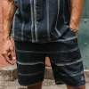 Short en Jacquard de Coton Bio Drifter - Rayures Jacquard Bleu Marine Profond