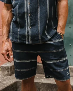 Short en Jacquard de Coton Bio Drifter - Rayures Jacquard Bleu Marine Profond