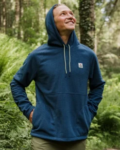 Sweat à capuche en polaire recyclée à carreaux - Denim foncé