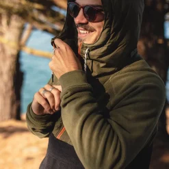 Sweat à capuche Woodland 1/2 zip en polaire recyclée - True Black/ Khaki